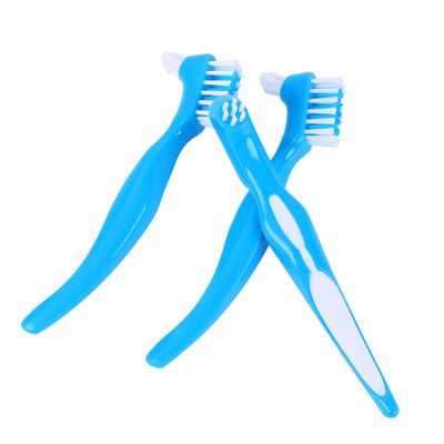 BCOATH Dental Cleaning Brush Double-Sided Denture Toothbrush for False Teeth and Retainers with Non-Slip Handle Removes Food Particles Compact Oral Care Tool for Home Use