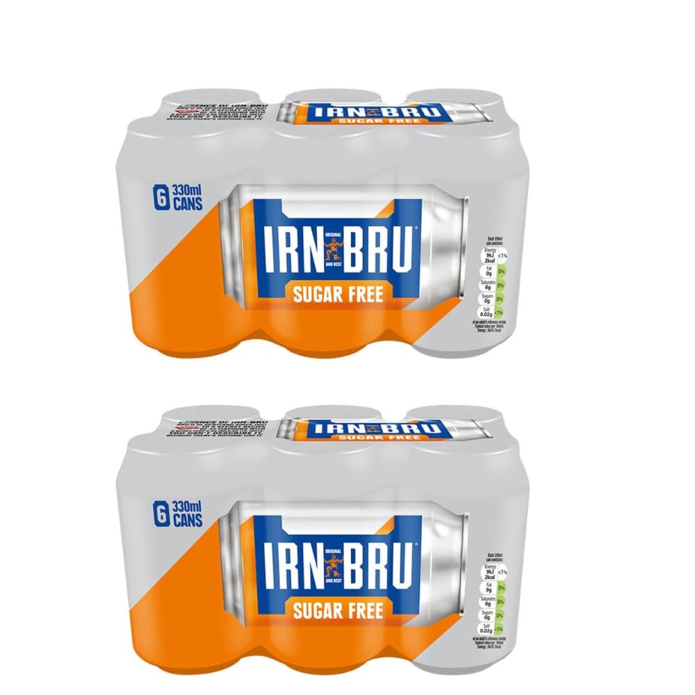Irrn Bru Sugar Free 6 x 330ml - Brewed In Scotland To a Secret Recipe Of 32 Flavours, Creating a Phenomenal Taste - Pack of 2 x 6 x 330ml