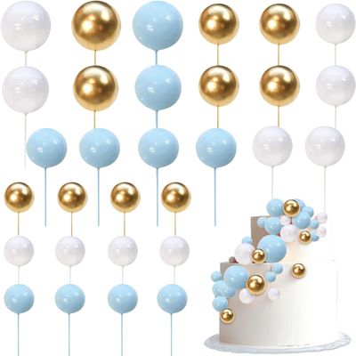 24 Pack Balls Cupcake Toppers Insert Foam Ball Shaped Cupcake Picks Balloon Cupcake Decoration for Wedding Anniversary Baby Shower Birthday Party Cupcake Decorations Supplies Blue Colorful