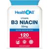Health4All Vitamin B3 Niacin as Nicotinic Acid (Flush Effect) 50mg 120 Tablets 4 Months Supply, Vegan VitB3 Supplement, Cholesterol Support Supplement, Reduce Tiredness and Fatigue | Made in UK view 1