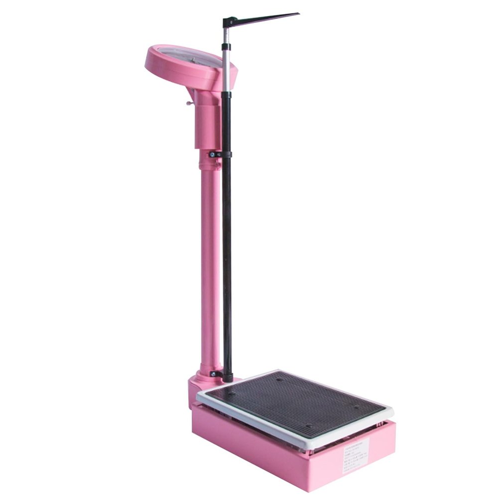Mechanical Weight Scale, with Adjustable Height Rod, for Schools Gyms and Home, Mechanical Column Scale, Easy To Read Height and Weight Scale(Pink)