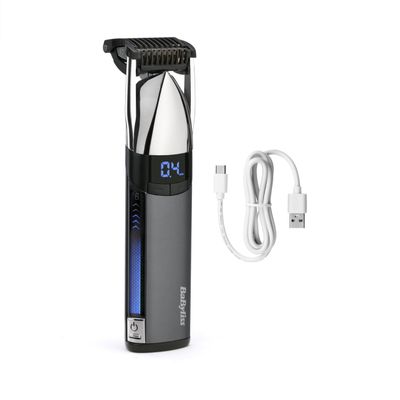 BaByliss Super-X Metal Stubble Trimmer - Waterproof Beard Trimmer with Japanese Steel Blades, Motorised Length Control (0.45mm), Digital Display, Lithium-Ion Power, 90-Minute Runtime, S996U