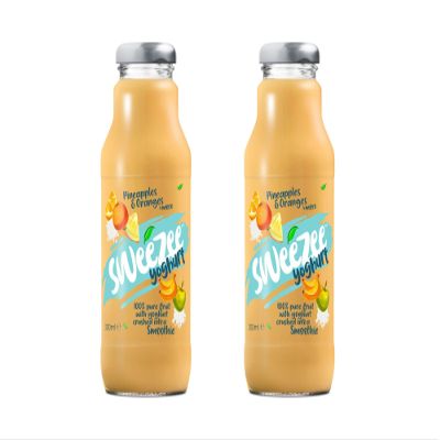 Sweezee - Kosher Certified - 100% Pure Fruit & Veg Crushed into a Smoothie - 2 x 300ml (2 Pack, Pineapple & Orange Yoghurt)