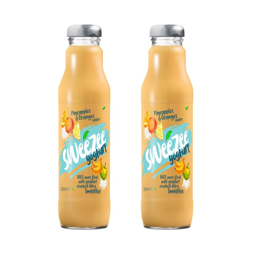 Sweezee - Kosher Certified - 100% Pure Fruit & Veg Crushed into a Smoothie - 2 x 300ml (2 Pack, Pineapple & Orange Yoghurt)
