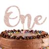 First Birthday Cake Topper - Glitter Rose Gold 1st Birthday Cake Decorations, One Year Old Cake Smash Decor, One Sign Cake Top Photo Booth Props (Rose Gold) view 1