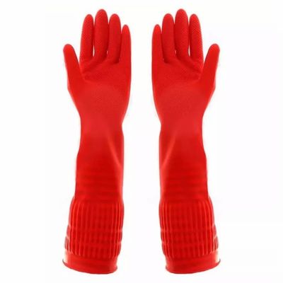 3 Pair Heavy Duty Rubber Gloves with Extra Long Cuffs, Durable Kitchen Gloves with Non-slip Grip, Resistant to Elbow Scratches, Non-slip Corrosion Resistant, Suitable for Housework Cleaning (Red, L)