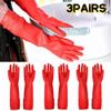 3 Pair Heavy Duty Rubber Gloves with Extra Long Cuffs, Durable Kitchen Gloves with Non-slip Grip, Resistant to Elbow Scratches, Non-slip Corrosion Resistant, Suitable for Housework Cleaning (Red, L) view 2
