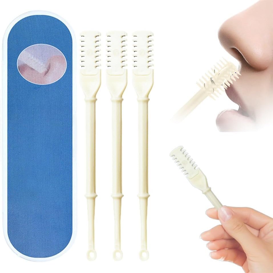 Nasal Hair Cutter,Double Sided Nose Hair Knife Nose Manual Nose Hair Trimmer,Portable Nostril Hair Remover Tools,360 Rotating Nasal Hair Razor Cutter with Ear Picker for Women and Men (White, 3PC)