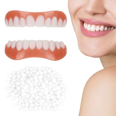 Flipped Warmth 2 Pairs False Teeth, Veneers Teeth Temporary Denture Snap in Teeth Confidence Smile Dentures False Teeth Veneers Top And Bottom for Men And Women