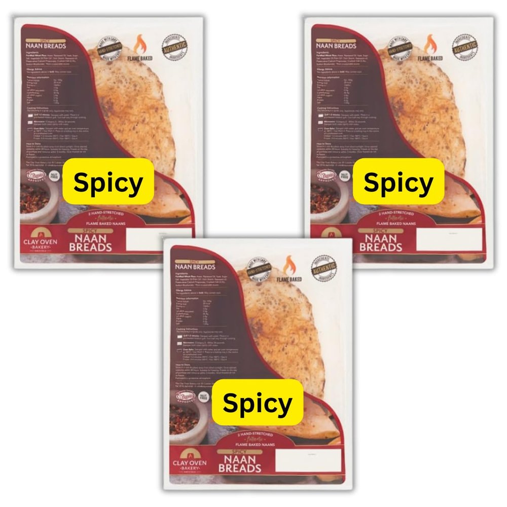 (6-20 Naan Breads) Garlic & Coriander, Plain Or Spicy Naan Breads 360g per pack ((Spicy) 3x 2 Naans)