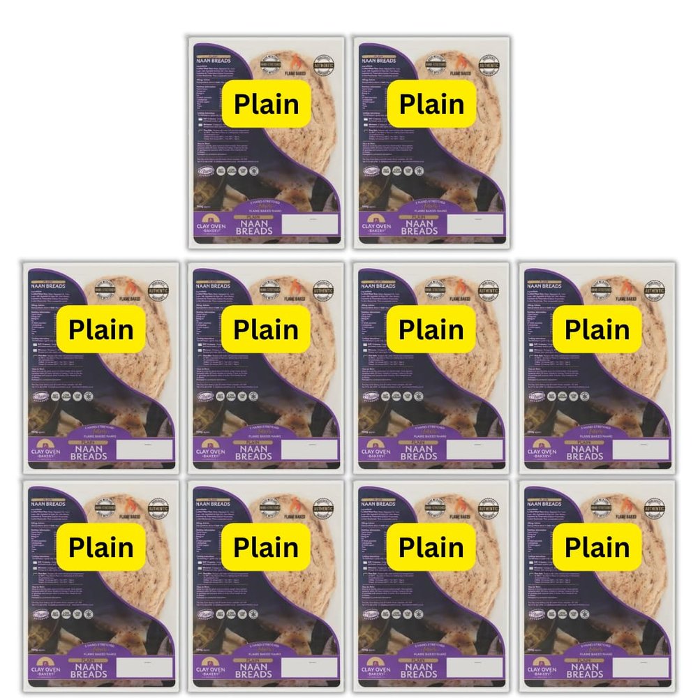 (6-20 Naan Breads) Garlic & Coriander, Plain Or Spicy Naan Breads 360g per pack ((Plain) 10x2 Naans)