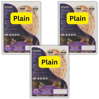 (6-20 Naan Breads) Garlic & Coriander, Plain Or Spicy Naan Breads 360g per pack ((Plain) 3x2 Naans)