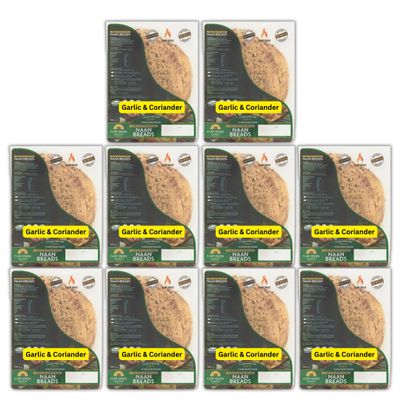 (6-20 Naan Breads) Garlic & Coriander, Plain Or Spicy Naan Breads 360g per pack ((Garlic) 10x2 Naans)