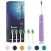 7AM2M Sonic Electric Toothbrush with 6 Brush Heads for Adults and Kids, One Charge for 90 Days, Wireless Fast Charge, 5 Modes with 2 Minutes Build in Smart Timer, Electric Toothbrushes(Purple) view 1
