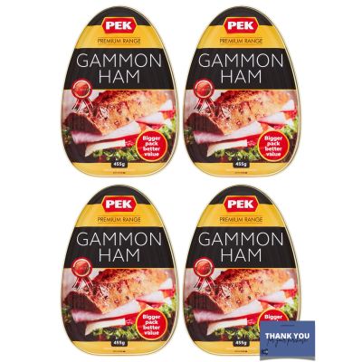PEK Premium Range Gammon Ham 455g (4 Packs) - Deliciously Tender, Ready to Eat Ham for Sandwiches & Meals