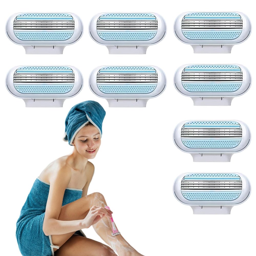 8PCS Women's Razor Blades Refills Compatible with Gillette Venus Smooth Razor, 3 Layer Blade for Smooth Shaving, Comfort Edge for Women Shaving, Washable Easy to Replace (Blue)