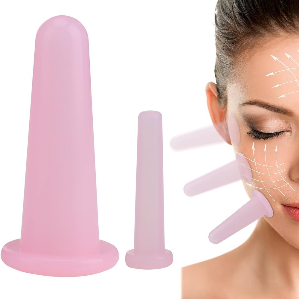 2 Pcs Pink Facial Cupping Set for Face, Silicone Face Cupping Therapy Kit Anti Cellulite Massager Vacuum Cans Suction for Care Body Back Eye Neck Massage, Manual Massage Tools