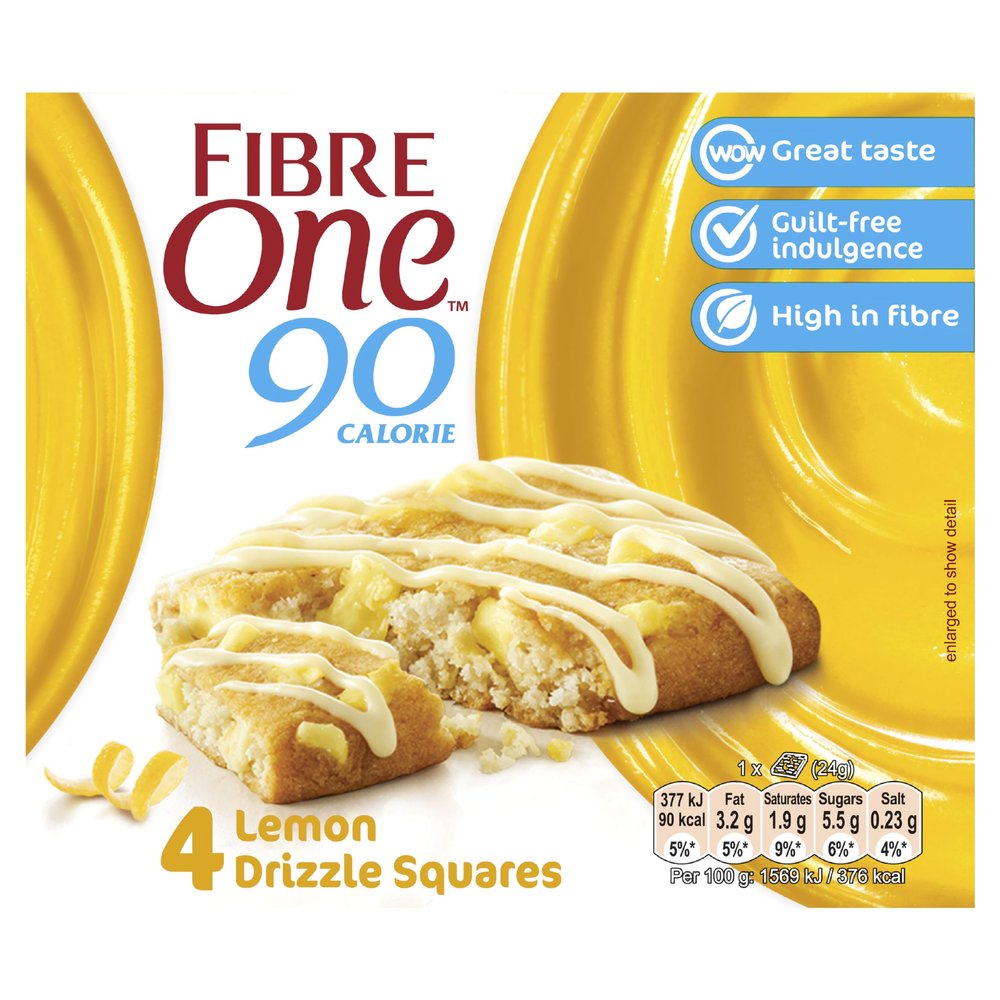 Fibre One 90 Calorie Lemon Drizzle Squares 7 x 4 x 24g