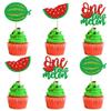 Ercadio 24 Pcs One Watermelon Cupcake Toppers Glitter Fruit Theme Summer Watermelon Cupcake Picks for Kid Baby Shower Party Decorations Boy Girl Birthday Cake Party Supplies Watermelon view 1