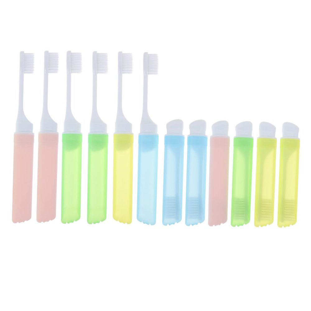 minkissy 12pcs Manual Travel Toothbrush Portable Folding Toothbrushes Belt Case Pp Material Easy to Use for Home Travel Random Color
