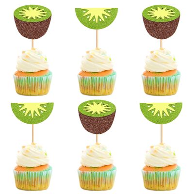 Ercadio 24 Pcs Kiwifruit Cupcake Toppers Glitter Fruit Theme Summer Kiwifruit Cupcake Picks for Kid Baby Shower Party Decorations Boy Girl Birthday Cake Party Supplies Kiwifruit