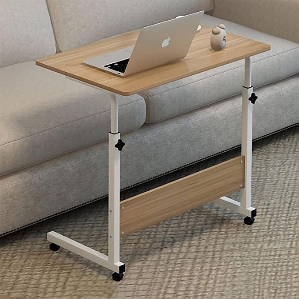 Laptop Table for Sofa or Bed, C shape Overbed Desk, Height Adjustable Side Table, Computer Standing Desk, Bed Table, Sofa Table for Home Hospital Office Use(Beige,60 * 40cm)