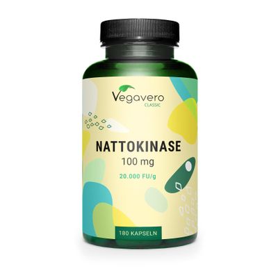 Vegavero Nattokinase 2000 FU  100 mg | 180 Capsules | 100% Natural from Fermented SOYA Bean Extract | Enzyme from Japanese Natto | NO Additives | Vegan