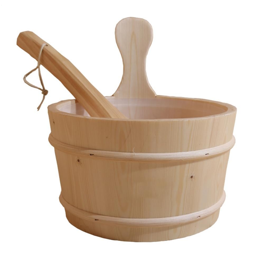 Sauna Bucket Cedar - Sauna Plug Dipper Set, Wooden Bucket Dipper Kit | Cedar Wood Bath Barrel Sauna, 4L Wooden Bucket with Handle, Bathroom Accessories for Sauna, Room, Laundry Room,