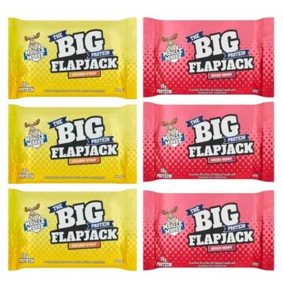 MM Big Protein Flapjack  Pack of 6 (3x Mixed Berry & 3x Golden Syrup) | High Protein Snack Bar for Energy & Muscle Recovery | Post-Workout, Gym & On-the-Go Nutrition