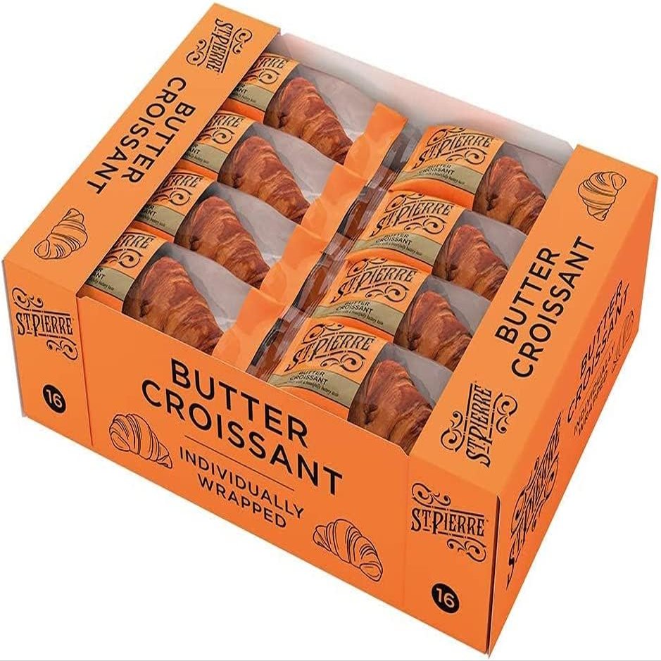 St Pierre Croissant 16 Pcs. Tray Individually Wrapped | Flaky, light, and full of flavor | Suitable for Vegetarians. (3 Boxes, Butter Croissant)