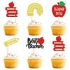Ercadio 30PCS Teachers's Day Cupcake Toppers Glitter Best Teacher Cake Picks Thank You Apple Pencil Stationery for Baby Shower Birthday Anniversary Thanksgiving Day Party Cake Decoration view 1