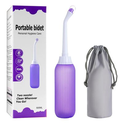 Upside Down Peri Bottles for Postpartum Care, Perineal Bottle for Women Menstrual Cleansing, Portable Bidet for Travel, with Dual Nozzles and Retractable Conduit, 16.9oz/500ml,Purple