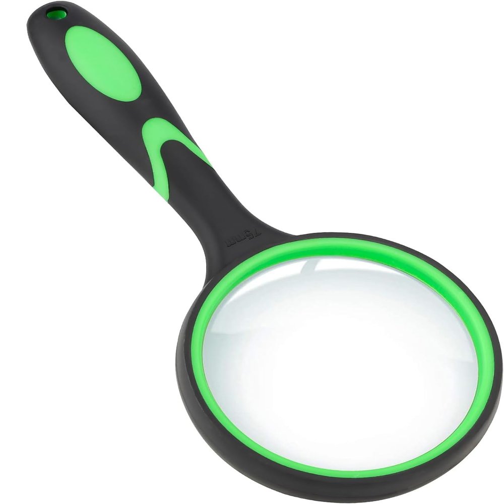 10X Magnifying Glass, Magnifying Glass for Reading with Cleaning Cloth, 75MM Magnifying Lens with Non-Slip Soft Handle for Seniors Book Newspaper Reading and Kids Nature Hobby Exploration