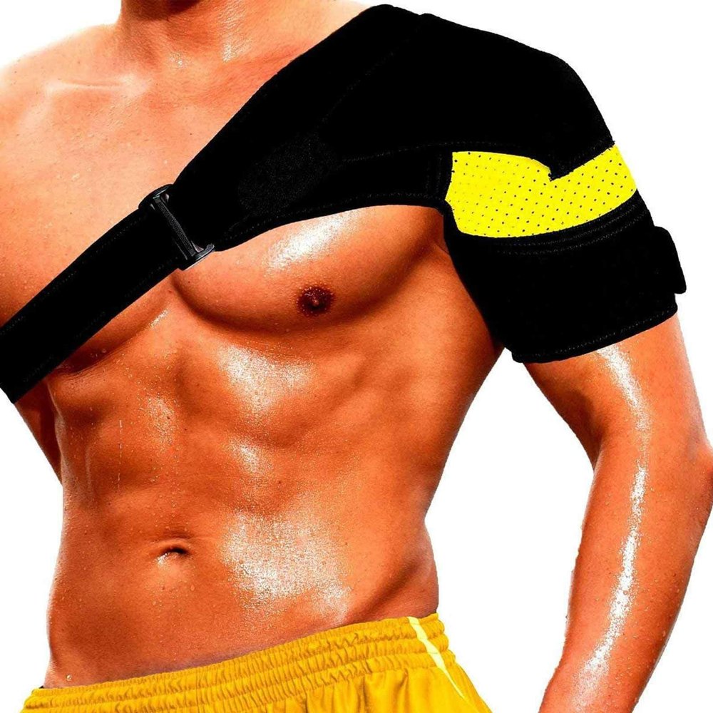 2 PACKSports Shoulder Support Brace for Men and Women - Support and Compression Sleeve for Torn Rotator Cuff, AC Joint Pain Relief - Adjustable Shoulder Wrap, Universal,Yellow