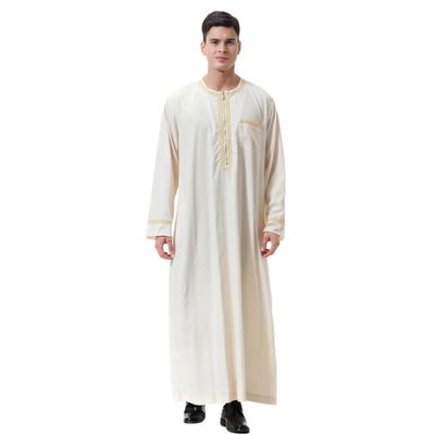 Adhdyuud Men Ramadan Robe Islamic Kaftan Thobe Long Sleeves Arab Muslim Middle East Crew Neck Dubai Zip Abaya beige XXL