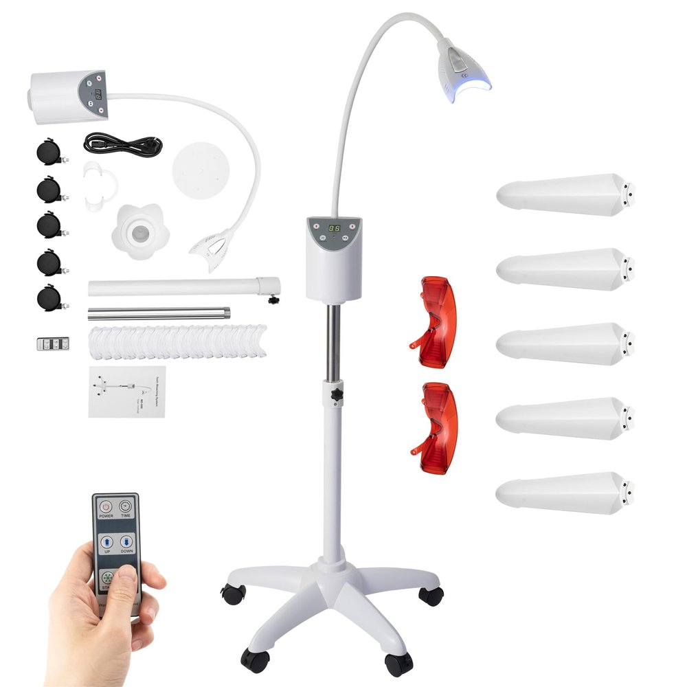LED Teeth Whitening Beauty Lamp with 2 Pairs Goggles and Remote Control, Timing Function Height Adjustable, for clinics, Hospitals, Homes