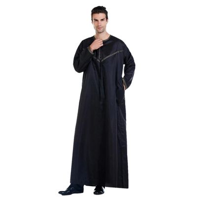 Adhdyuud Mens Long Sleeve Eid Ramadan Robe Saudi Arab Thobe Abaya Middle East Islamic Muslim Kaftan Black XXL