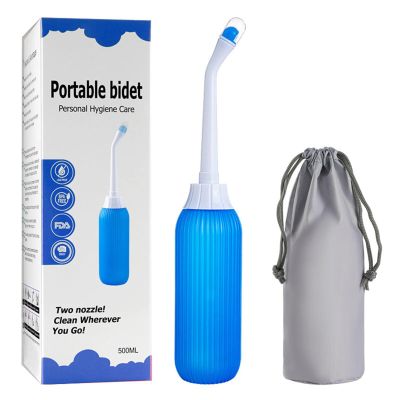 Upside Down Peri Bottles for Postpartum Care, Perineal Bottle for Women Menstrual Cleansing, Portable Bidet for Travel, with Dual Nozzles and Retractable Conduit, 16.9oz/500ml,Blue