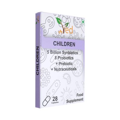 VED Children Complex Probiotics and Prebiotics Complex - 10 Billion CFU - 28 Probiotic Complex Capsules for Women & Men - Lactobacillus Piantarum, Casei, Rhamnosus, 28 Days Supply.