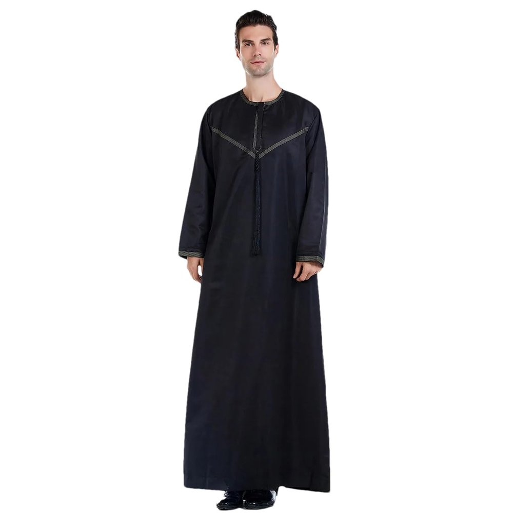 Adhdyuud Men's Muslim Jubba Thobe Ramadan Classic Plain Robe Saudi Arabia Islam Dubai Turkey Daily Kaftans black M