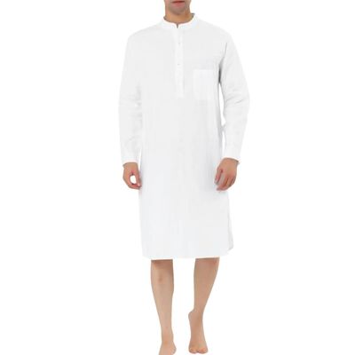 Adhdyuud Men Eid Mubarak Kaftan Arabic Casual Knee-Length Pocket Muslim Robes Turkey Jubba Thobe white M