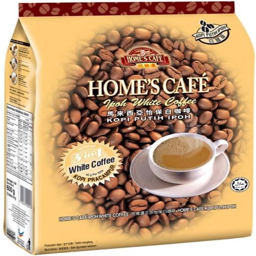Home's Cafe Malaysian Coffee & Milk Tea Sachets Instant Drinks - 3 in 1 White Coffee 600g (Pack of 1) HALAL