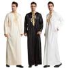 Adhdyuud Men Muslim Stand Neck Embroidered Kaftan Thobe Arabian Middle Eastern Sets Dubai Saudi Arabic Robe Beige 2XL view 2