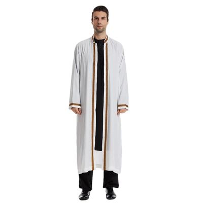 Adhdyuud Men's Muslim Middle East Long Sleeves Robe Arab Stand Collar Emborider Dubai Islamic Kaftan Thobe white M