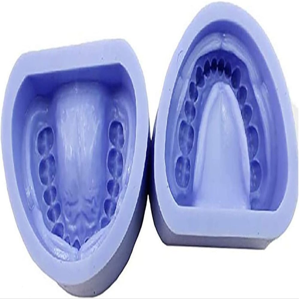 Dental Base Former Kit, Soft Silicone Blue Denture Mold, Full-Mouth Standard Dentition Silicone Upper And Lower Jaw Universal Adult Dental Model For Sports Health Knowledge Teaching.