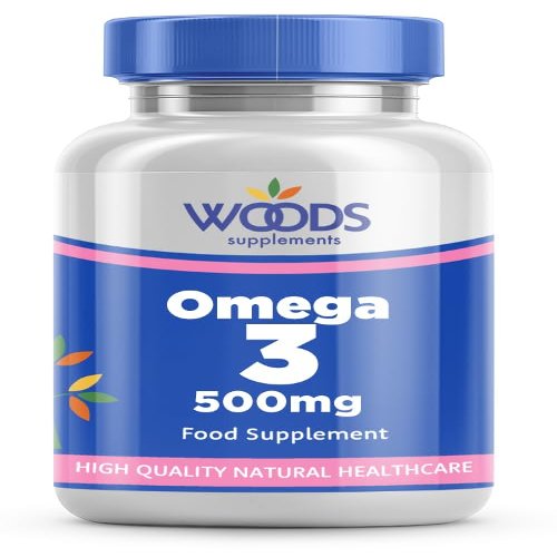 Woods Supplements - Omega 3 Pure Fish Oil 500mg Capsules (180x). High Strength Omega 3 with EPA & DHA. Sustainably Sourced. Essential Fatty Acids for Heart, Brain & Immune Boost. Fish Oil Supplements