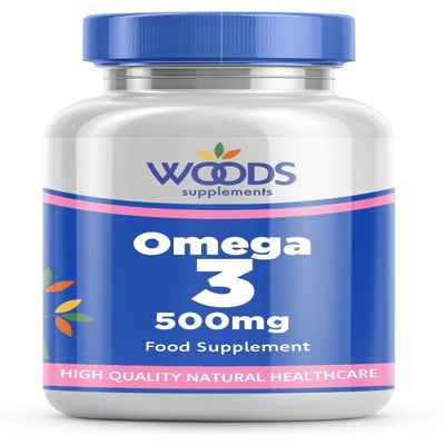 Woods Supplements - Omega 3 Pure Fish Oil 500mg Capsules (360x). High Strength Omega 3 with EPA & DHA. Sustainably Sourced. Essential Fatty Acids for Heart, Brain & Immune Boost. Fish Oil Supplements