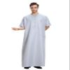 Adhdyuud Men's Muslim Ramadan Robe Kaftan Thobe O-Neck Short Sleeve Saudi Eid Abaya Dubai Middle East Caftan Gray M view 1