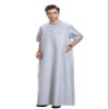 Adhdyuud Men's Muslim Ramadan Robe Kaftan Thobe O-Neck Short Sleeve Saudi Eid Abaya Dubai Middle East Caftan Gray M view 3