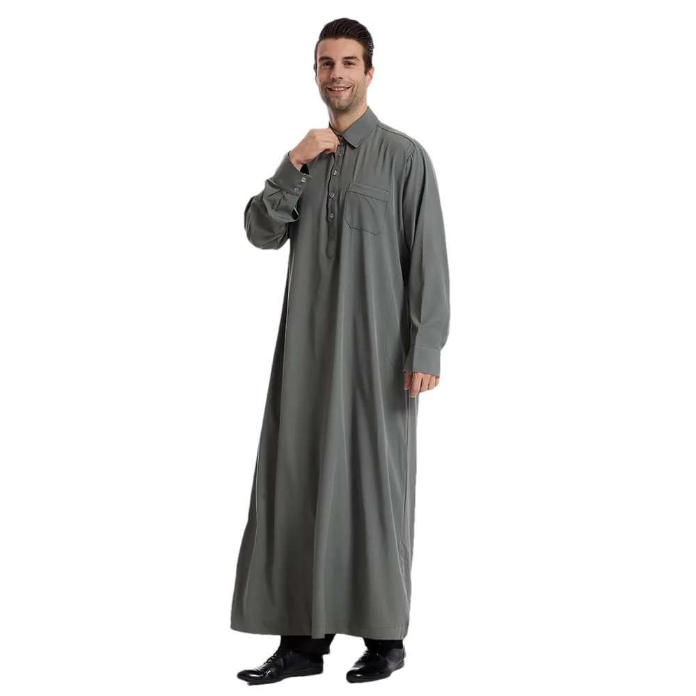 Adhdyuud Men Muslim Jubba Thobe Islamic Ramadan Abaya Dress Long Robe Saudi Dubai Arab Caftan Military EN8 XXXL